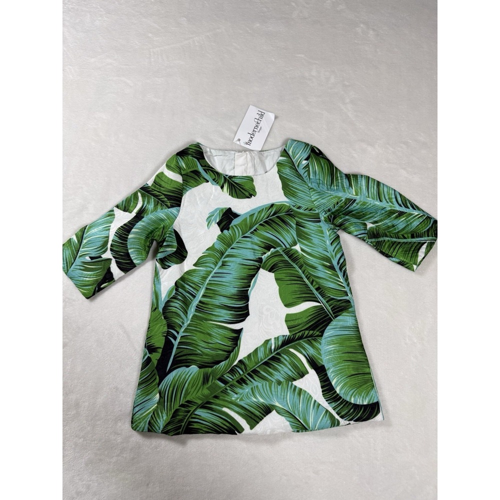 Moderne Child Girls Dress Tunic Size 3 Green Tropical Palm Print 3/4 Sleeve